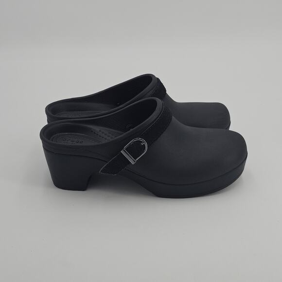 Crocs Black 'Sarah' High Heel Mule Clogs Slip On Shoes - Size 7 - Picture 3 of 12